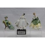 Seven Royal Doulton figures - Ascot HN2356, First Dance HN2803, Soiree HN2312, Kate HN2789,