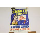 Vintage Billy Smart's Circus poster - Clapham Common - New 1967 Production depicting Elephant on