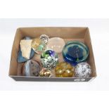 Eight various glass paperweights - including Caithness and selection of minerals