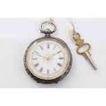 Late 19th century Swiss silver cased fob watch with jewelled enamel dial