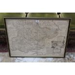 18th century engraved map of Essex, by Eman Bowen, with slight hand colouring, in glazed frame,