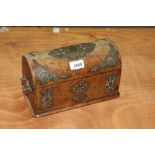 Victorian figured walnut veneered domed top letter / stationery box with pierced gothic brass