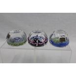 Three Whitefriars limited edition glass paperweights with millefiori decoration - including