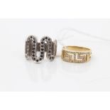 Two gold (14ct) rings - diamond Greek key design and sapphire and diamond ring (2)
