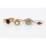 Four rings - French white gold single stone, gold (18ct) citrine ring,