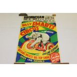 Vintage Billy Smart's Circus poster - Birmingham - See the Cycling Elephant At Britain's Big Top