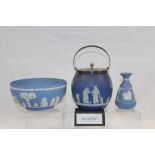 Selection of Wedgwood Jasper ware items - including biscuit barrel with plated lid, large bowl,