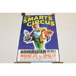 Vintage Billy Smart's Circus poster - Birmingham - depicting three Clowns,