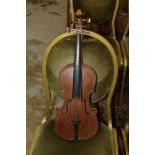 1920s violin with single piece back and label - 'The Contralto Violin F. J.