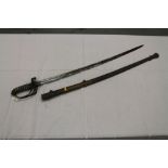 Victorian 1845 pattern Infantry Officers' sword, Gothic brass hilt with crowned VR cipher,