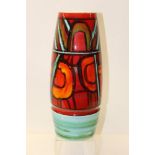 Large Poole Delphis vase with abstract decoration on red, orange and turquoise ground,