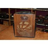 Art Deco Pye 'Sunrise' radio in ebonised and walnut veneered case. Reg. no.