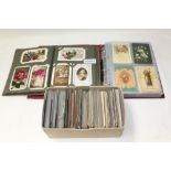 Postcards - in four albums, plus loose in shoebox - including early cards, greeting,