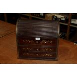 Tambour shutter cabinet with brass inlaid decoration and three drawers