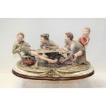 Large Capodimonte figure group of young card players - The Cheat