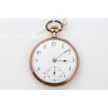 Gentlemen's gold plated open faced pocket watch with button-wind movement,