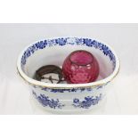 Victorian Copeland pottery blue and white transfer printed foot bath,