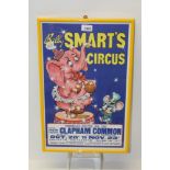 Vintage Billy Smart's Circus poster for Clapham Common - depicting a Pink Elephant and a Mouse,