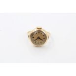 Gold (14ct) watch ring with gold-coloured face, manually wound, numbered on reverse of case - 2,