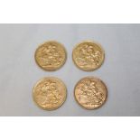 G.B. Edward VII gold Sovereigns - 1903, 1905P (N.B. edge bruised), 1906S and 1907.