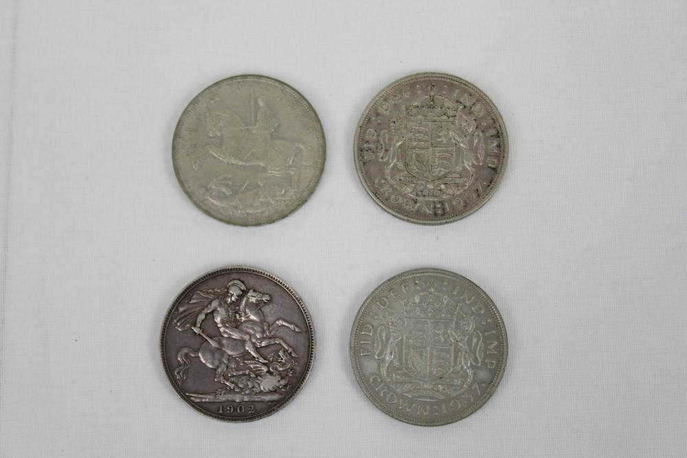 G.B. mixed silver Crowns - to include Edward VII - 1902. AF, George V - 1935.