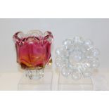 Holmegaard flower-shaped dish and one other art glass vase (2)