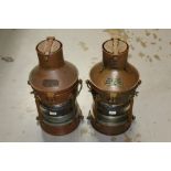 Pair of large early 20th century copper and brass ships' lanterns by William Harvie & Co,