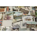Postcards - loose in shoebox - good selection of themes including real photographic street scenes,