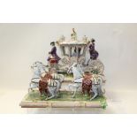 Impressive Dresden porcelain Stage Coach (in two sections), the first section with four horses,