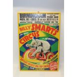 Vintage Billy Smart's Circus poster for Birmingham - Billy Smart's New World Circus & Menagerie -
