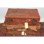 Vintage luggage - two leather suitcases - both have luggage label remains, one 74cm x 24cm x 44cm,