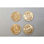 G.B. George V gold Sovereigns - 1911, 1912 (x 2) and 1914.