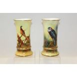 Pair of good quality limited edition Coalport vases with hand-painted pheasant and bird of prey
