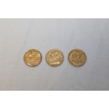 G.B. gold Half Sovereigns - Victoria Y.H. 1884. F, O.H. 1895. AF and George V 1911.