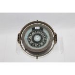 Antique Kelvin & Hughes brass cased ships' compass, mounted on brass gimbal,