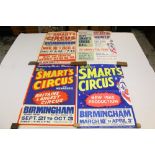 Vintage Billy Smart's Circus posters - Birmingham (x 3), plus a Royal Albert Hall Circus bell,