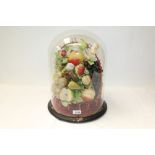 Victorian wax fruit display under glass dome, on ebonised base, 40.