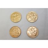 G.B. Edward VII gold Sovereigns - 1907M, 1907P (N.B. edge bruised), 1908P and 1908.
