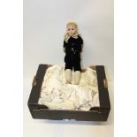 Doll - German Boy Ernst Heubach 1900 66, dressed in velvet trouser suit with lace trim,