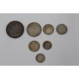 G.B. Victoria J.H. 1887 mixed coins - to include Crown. VF, Half Crown. GEF, Shillings (x 3).