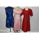 Ladies' circa 1950s clothing - including two cream raw silk gowns, pink satin dress,