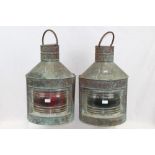 Pair of early 20th century copper ships' lanterns by Seahorse of typical bowed form,