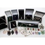 Good group of silver and yellow metal jewellery - to include silver wristwatch, WMF panel bracelet,