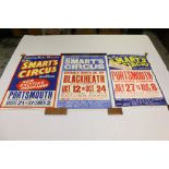 Vintage Billy Smart's Circus posters - Portsmouth (x 2) and Blackheath,