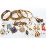 Victorian and later jewellery - including pair gold (9ct) butterfly drop earrings, other earrings,