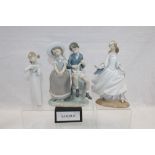 Five Lladro figures - to include dancing maiden, girl playing lute, boy and girl praying,