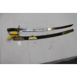 French Cavalry sabre with brass hilt, impressed 'S2' and wire bound leather grip, curved blade,