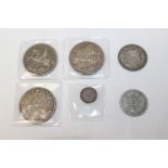 G.B. mixed coinage - to include George V Crowns - 1928 (Rev: Wreath type). GVF, 1935 (x 2).