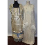 Ladies' Edwardian and later clothing - cream satin silk party dress with petticoat,
