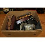 Telephones - selection in box - including black 332 field telephone in brown case,